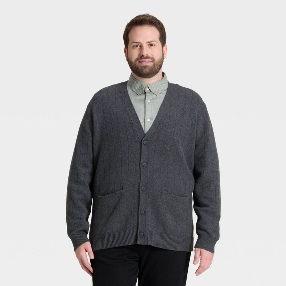 Goodfellow & Co - Men’s Big & Tall Soft Knit V-Neck Cardigan Sweater Gray